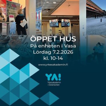 🤗 Välkommen på Öppet Hus till YA, Campus Kungsgården, Gamla Vasa, lördagen 7.2 kl 10-14! 

🤩 Kom och bekanta er med våra utbildningar, titta in i verkstäderna, besök internatet, ta del av olika aktiviteter som ordnas på Campus, ät lunch eller ta en kaffe! ☕️

👉 Se hela programmet på www.yrkesakademin.fi/nyheter

Vi ses! 🤗

#yaösterbotten #öppethus