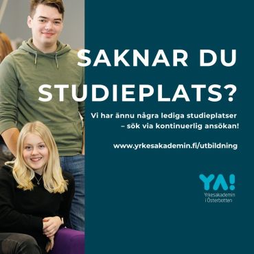 🤗 Du som är läropliktig - se hit! 🤗
Vi har ännu några lediga studieplatser! Sök via kontinuerlig ansökan:

I Jakobstad:
🎶Musiker
🎨Utövare av visuell framställning

I Pedersöre:
🩺Närvårdare

I Vasa:
🧑‍🍳Kock
🩺Närvårdare
💻Programutvecklare eller IT-stödperson
🍧Servitör

I Närpes:
🚛Lastbilsförare / Kombinationsfordonsförare
👨‍💼Merkonom                                                                             
🩺Närvårdare
🧑‍🏭Plåtslagare-svetsare
🎬Utövare av medietjänster
🔧Verkstadsmekaniker

👉 Mer information och ansökan på utbildningarnas hemsidor på www.yrkesakademin.fi/utbildning

#yaösterbotten #utbildningenfördig #hittadrömyrket
