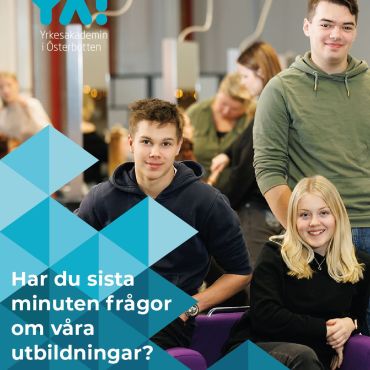 💎 Gemensam ansökan är i full gång! 💎
Har du ännu sista minuten frågor om våra utbildningar eller om hur kombistudier fungerar hos oss?

Vảra studiehandledare svarar gärna!

Ring:
👉Anna-Lotta i Vasa: 050-572 91 50
👉Jannika i Vasa: 040-1840689
👉Julina i Närpes: 050-441 02 83
👉Petra i Pedersöre och Jakobstad: 044-750 32 88

eller ta kontakt via epost:
studiehandledare@yrkesakademin.fi

Pả www.yrkesakademin/infotillniorna hittar du ocksa massor med information om YA, våra utbildningar och om hur det är att studera här hos oss!

Hitta ditt drömyrke hos oss!

#yaösterbotten #hittadrömyrket #gemensamansökan
