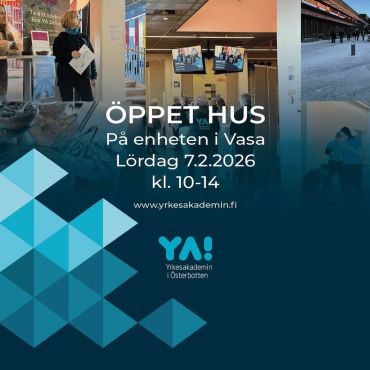 🤗 KOM IHÅG! Öppet Hus på YA, Campus Kungsgården, Gamla Vasa, imorgon 7.2 kl 10-14! 

🤩 Kom och bekanta er med våra utbildningar, titta in i verkstäderna, besök internatet, ta del av olika aktiviteter som ordnas på Campus, ät lunch eller ta en kaffe! ☕️

👉 Se hela programmet på www.yrkesakademin.fi/nyheter

Vi ses! 🤗

#yaösterbotten #öppethus