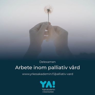 Är du närvårdarstuderande eller utexaminerad närvårdare som arbetar inom äldreomsorgen, sjukvård och omsorg, i hemvården eller annan arbetsplats där man vårdar patienter i livets slutskede?

Ansökan är nu öppen för examensdelen Arbete inom palliativ vård! Det här är en fristående, valbar examensdel, som ger ett bredare kunnande i vård i livets slutskede.

Studierna inleds i januari 2026. Studietid 2-3 månader eller enligt individuell studieplan. Närstudier dagtid vecka 3-4 på måndagar, tisdagar och onsdagar. Efter det följer arbetsplatsförlagd utbildning inklusive yrkesprov på en arbetsplats där man kommer i kontakt med terminalvård i 6 veckor (som utbildningsavtal eller läroavtal) eller enlig personlig studieplan (PUK).

Läs mer och sök senast 6.1.2026 på www.yrkesakademin.fi/palliativ-vard

Mer information ger Johanna Nyby, 044 750 3292, johanna.nyby@yrkesakademin.fi

#yaösterbotten #närvårdare #utbildningenfördig